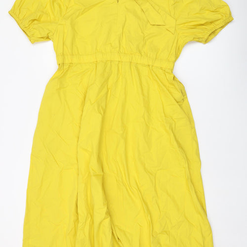 Marks and Spencer Womens Yellow Cotton A-Line Size 16 Round Neck Tie