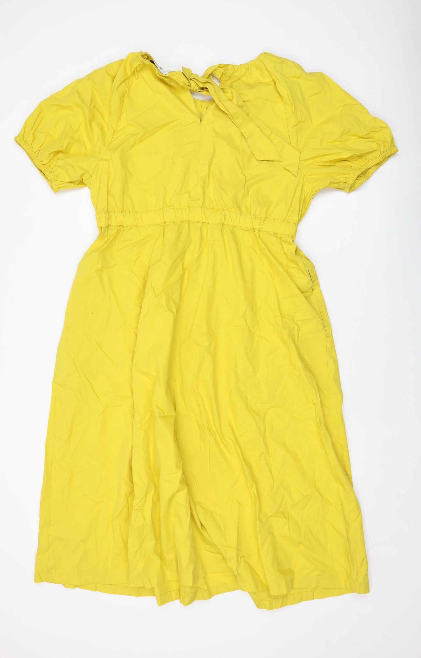 Marks and Spencer Womens Yellow Cotton A-Line Size 16 Round Neck Tie