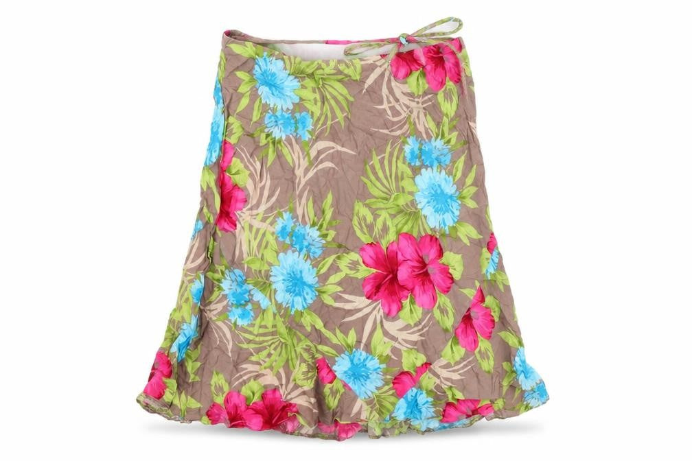Front view of BHS women’s multicoloured floral viscose a-line skirt, size UK 14