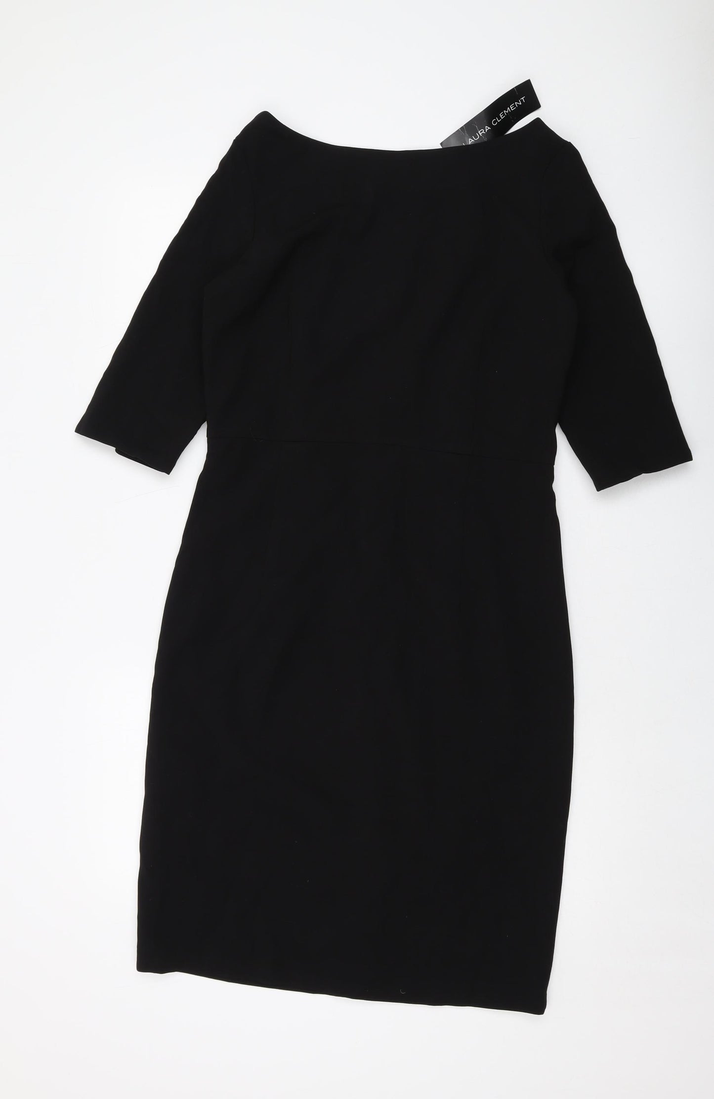 Laura Clement Womens Black Polyester Sheath Size 12 Round Neck Zip