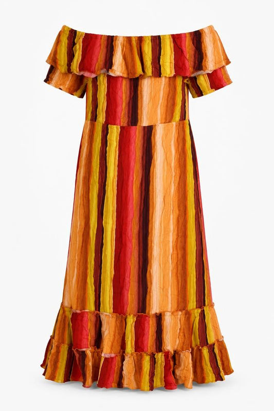 Front view of Roman women’s multicoloured striped viscose a-line, size UK 12, square neck pullover