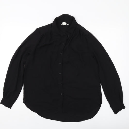H&M Womens Black Polyester Basic Button-Up Size 8 Collared