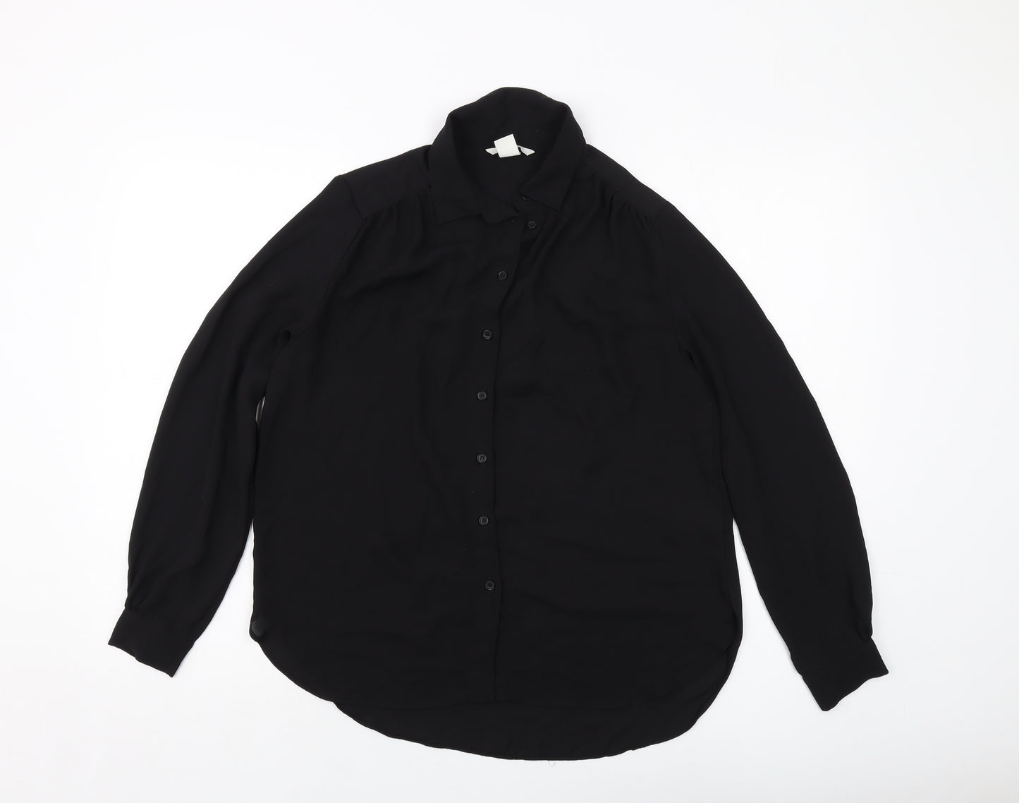 H&M Womens Black Polyester Basic Button-Up Size 8 Collared