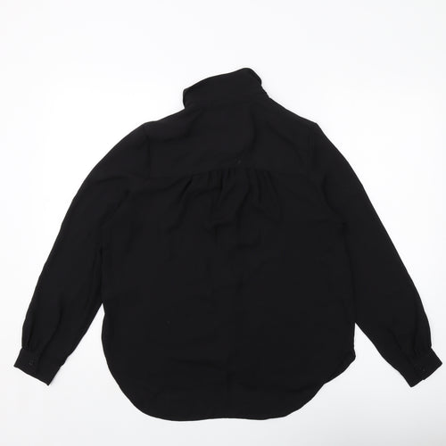 H&M Womens Black Polyester Basic Button-Up Size 8 Collared