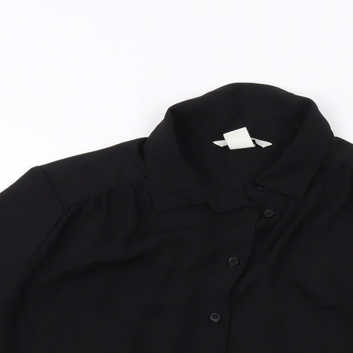 H&M Womens Black Polyester Basic Button-Up Size 8 Collared
