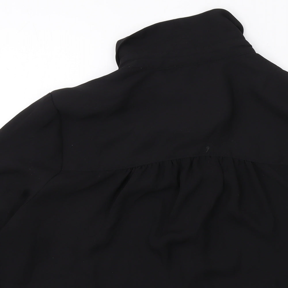 H&M Womens Black Polyester Basic Button-Up Size 8 Collared