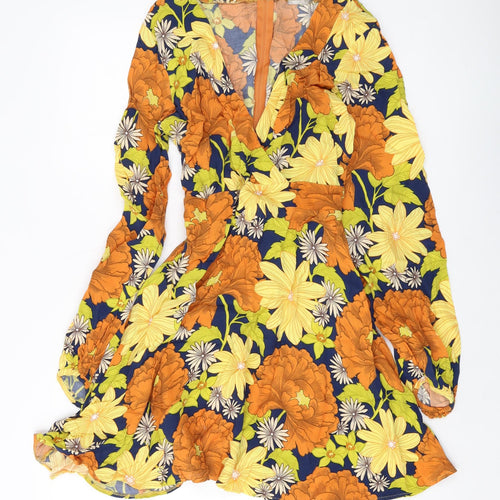 ASOS Womens Multicoloured Floral Viscose A-Line Size 10 V-Neck Zip
