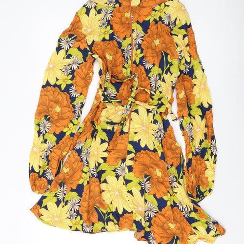 ASOS Womens Multicoloured Floral Viscose A-Line Size 10 V-Neck Zip