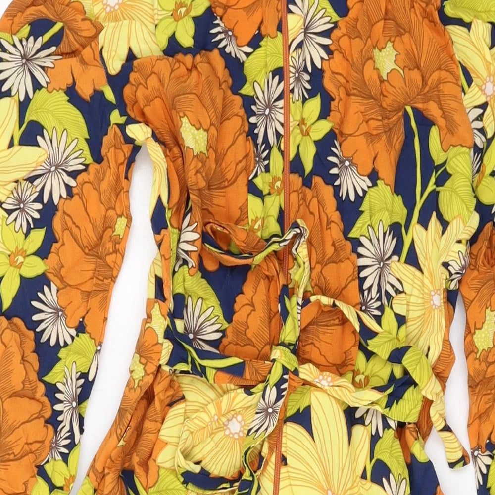 ASOS Womens Multicoloured Floral Viscose A-Line Size 10 V-Neck Zip