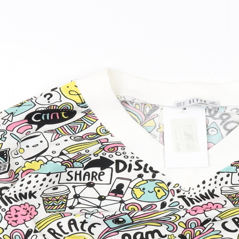 Reyon Womens Multicoloured Geometric Cotton Pullover Sweatshirt Size XL Pullover