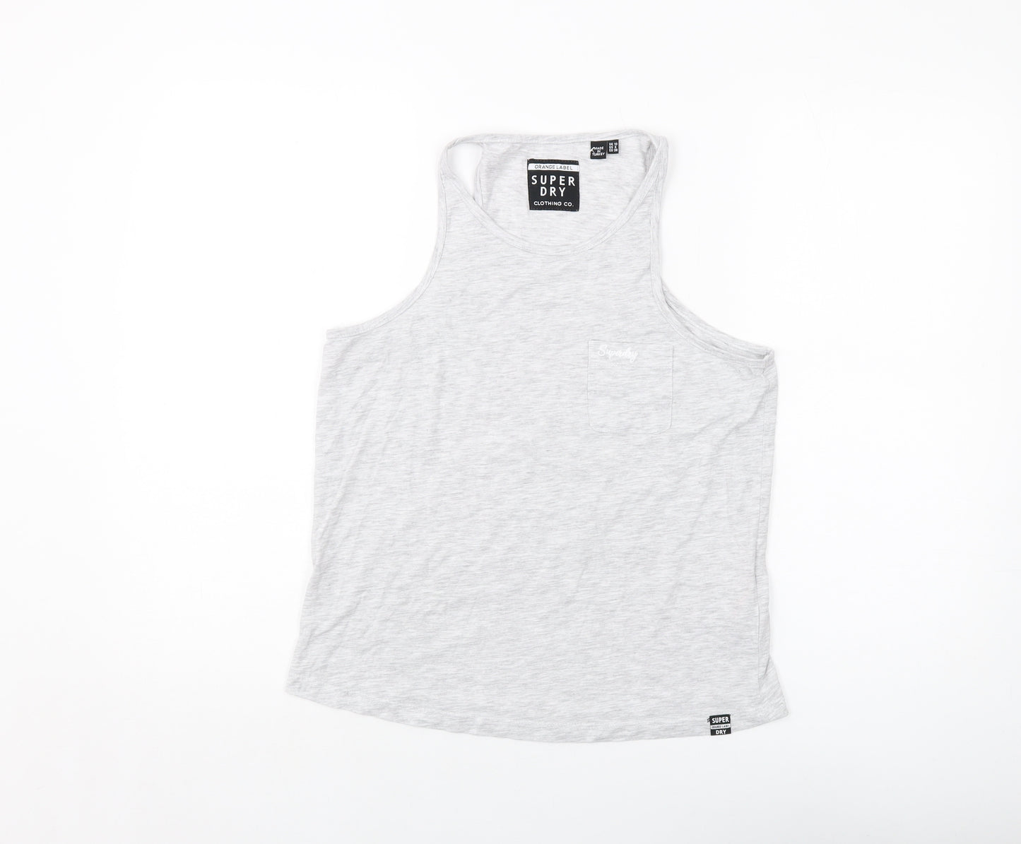 Superdry Womens Grey Cotton Basic Tank Size 10 Round Neck