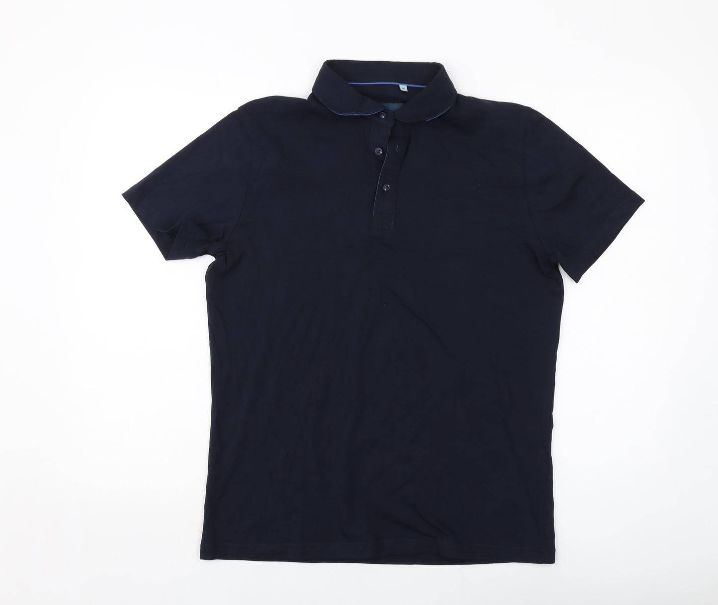 Guide London Mens Blue Cotton Polo Size M Collared Button
