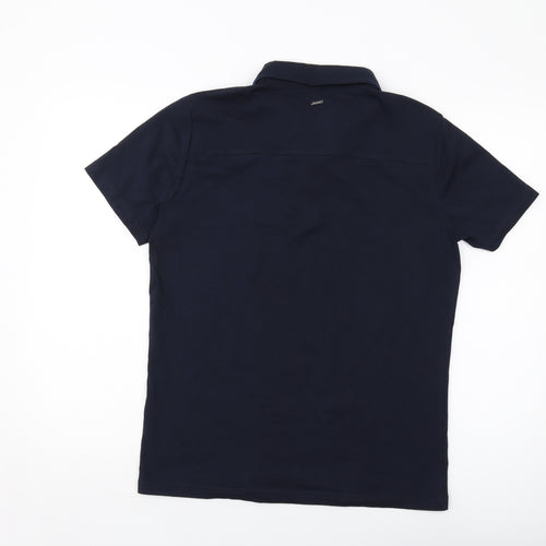 Guide London Mens Blue Cotton Polo Size M Collared Button
