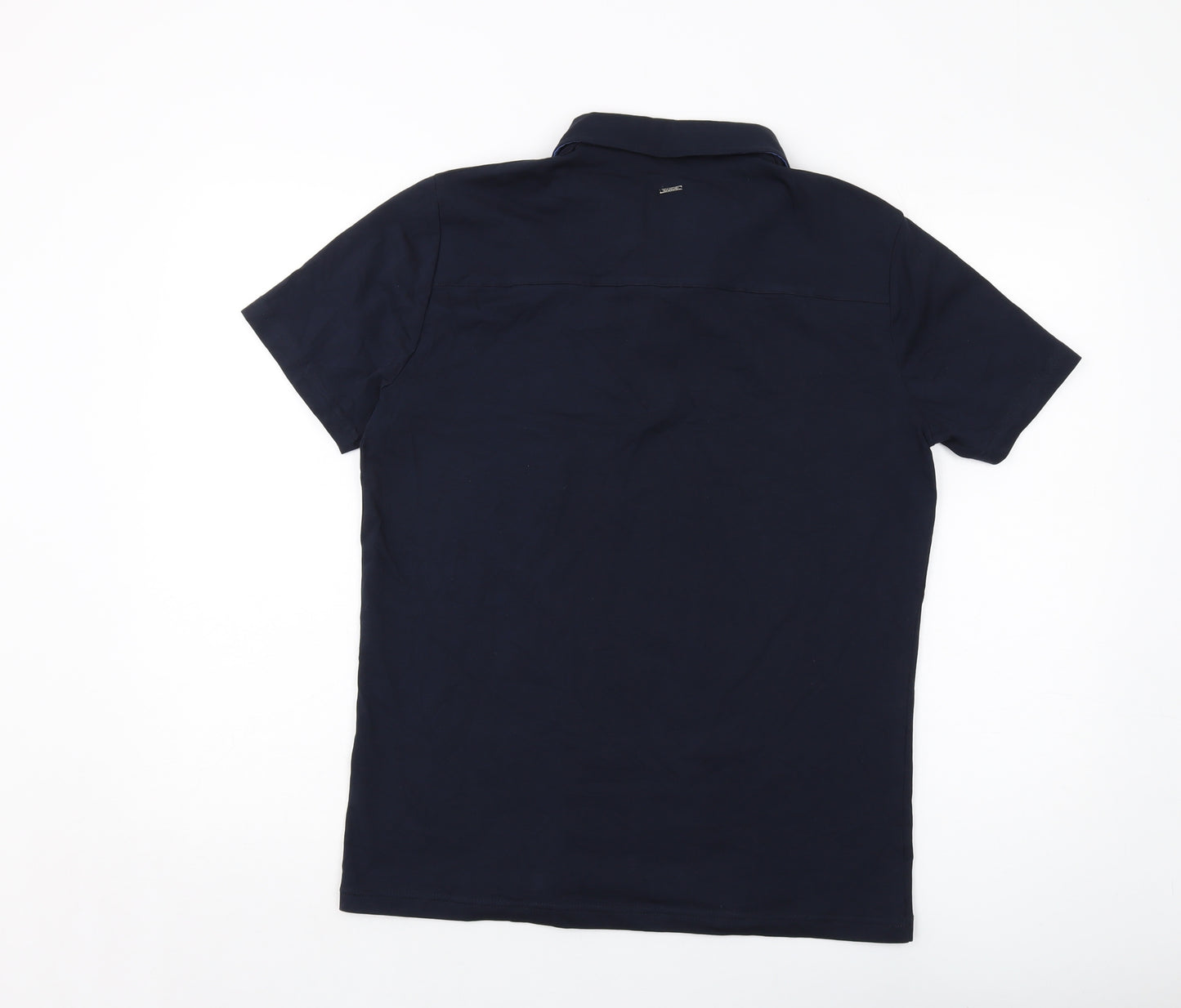 Guide London Mens Blue Cotton Polo Size M Collared Button