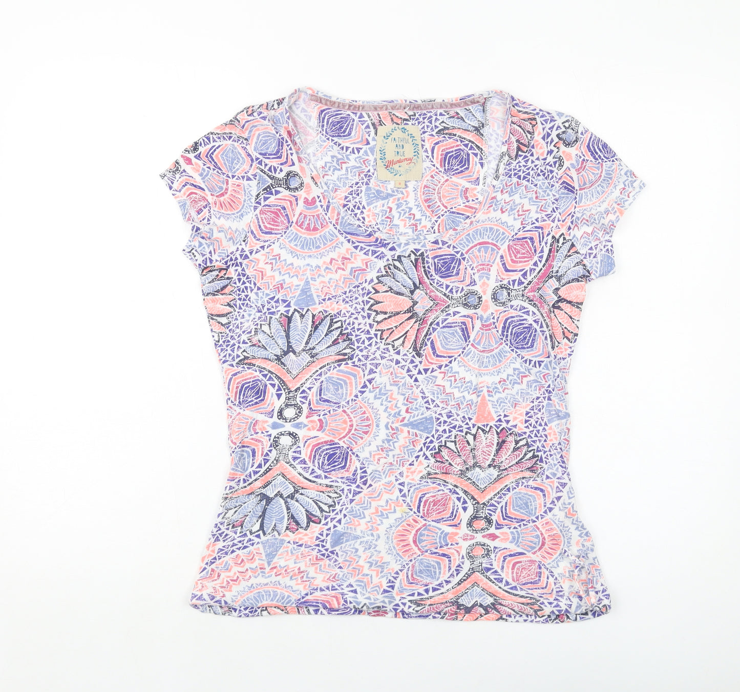 MANTARAY PRODUCTS Womens Multicoloured Geometric Cotton Basic T-Shirt Size 8 Round Neck