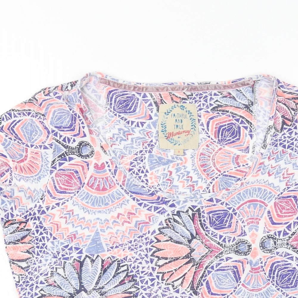 MANTARAY PRODUCTS Womens Multicoloured Geometric Cotton Basic T-Shirt Size 8 Round Neck