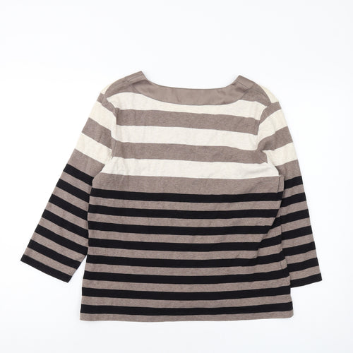 CC Womens Brown Striped Cotton Basic T-Shirt Size L Round Neck