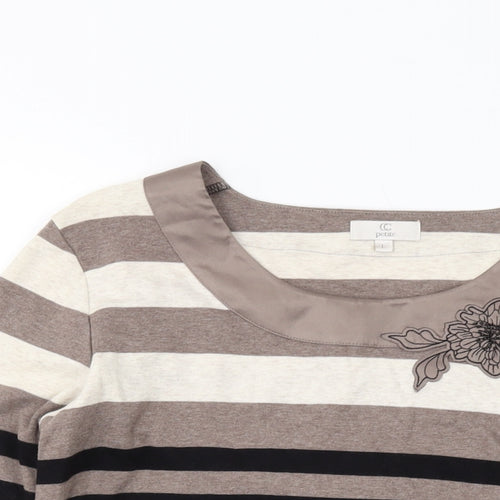 CC Womens Brown Striped Cotton Basic T-Shirt Size L Round Neck