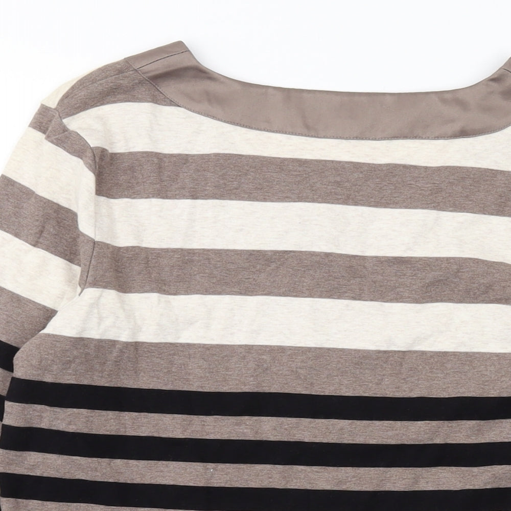 CC Womens Brown Striped Cotton Basic T-Shirt Size L Round Neck