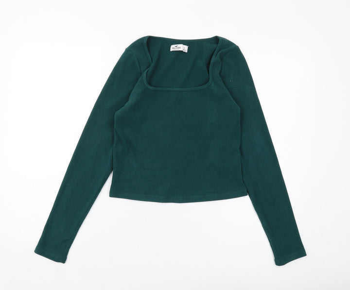 Hollister Womens Green Polyester Basic Blouse Size L Square Neck
