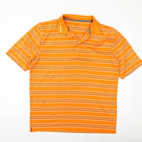 Ping Mens Orange Striped Polyester Polo Size XL Collared Button