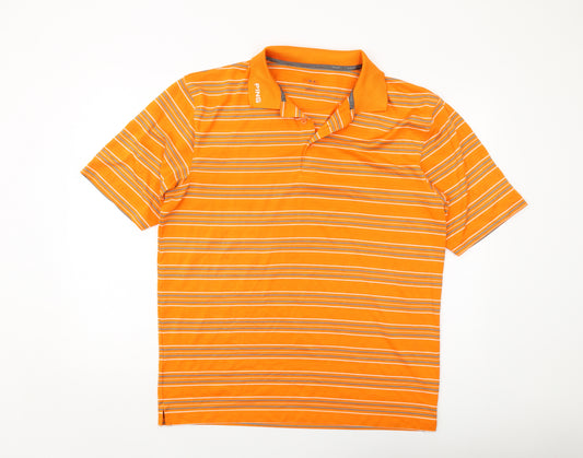 Ping Mens Orange Striped Polyester Polo Size XL Collared Button