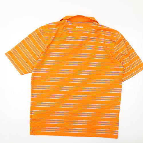 Ping Mens Orange Striped Polyester Polo Size XL Collared Button