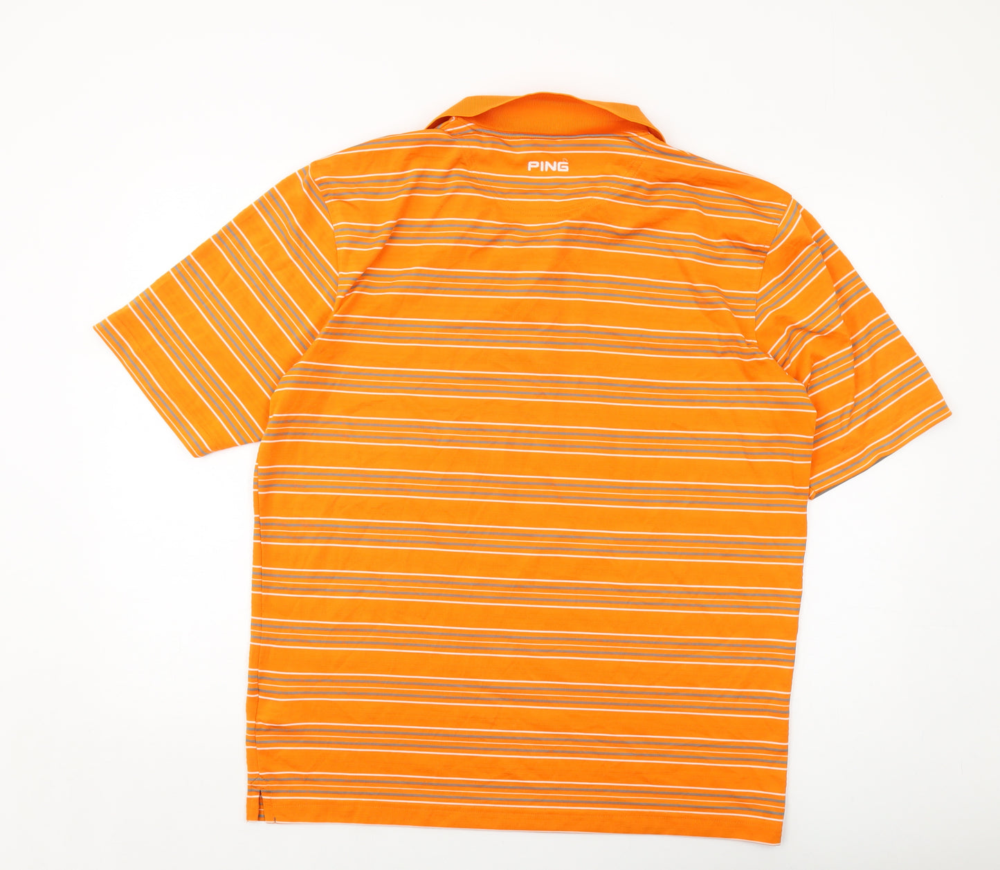 Ping Mens Orange Striped Polyester Polo Size XL Collared Button