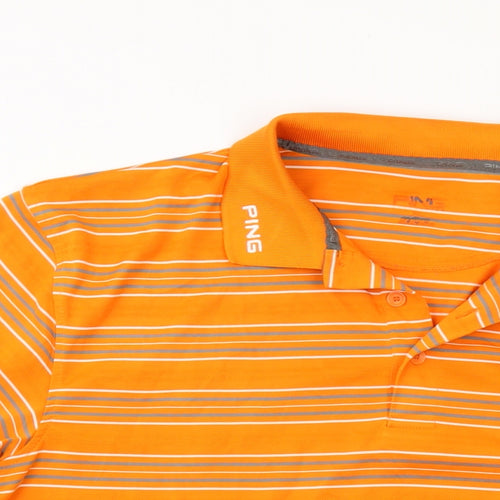 Ping Mens Orange Striped Polyester Polo Size XL Collared Button