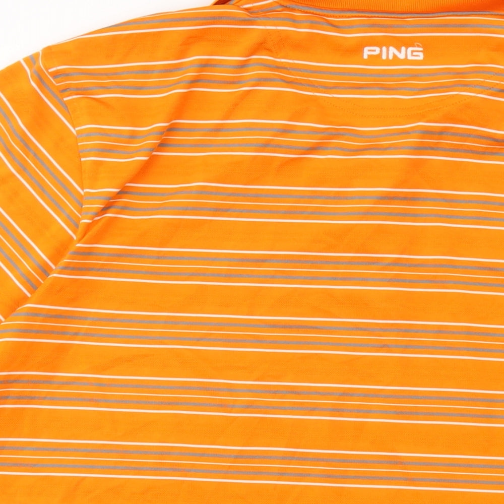 Ping Mens Orange Striped Polyester Polo Size XL Collared Button