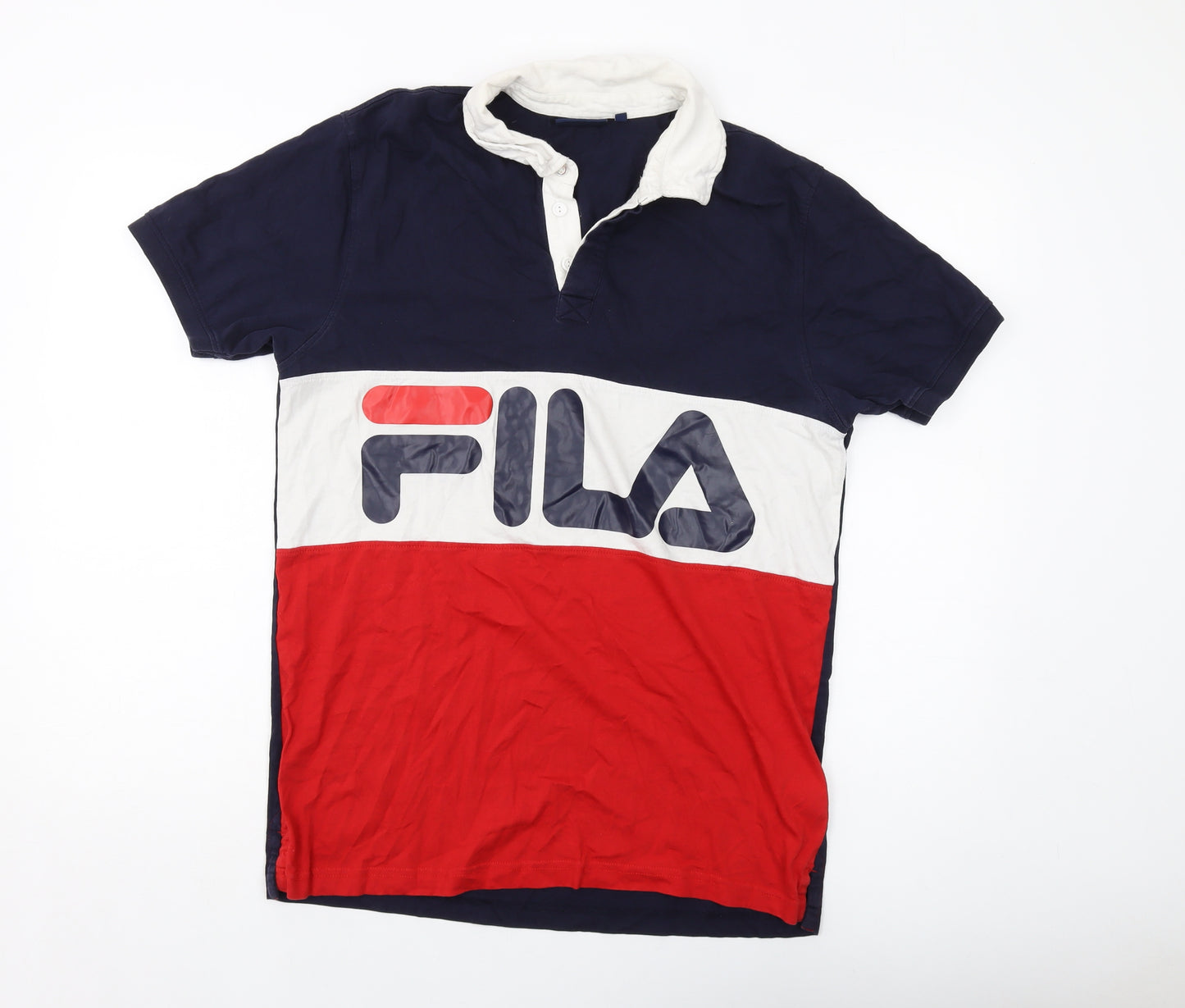 FILA Mens Blue Cotton Polo Size M Collared Button