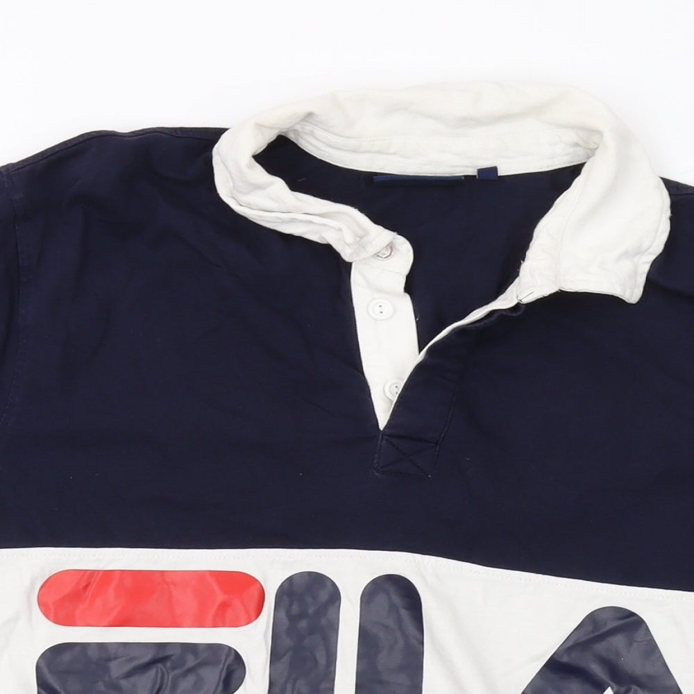 FILA Mens Blue Cotton Polo Size M Collared Button