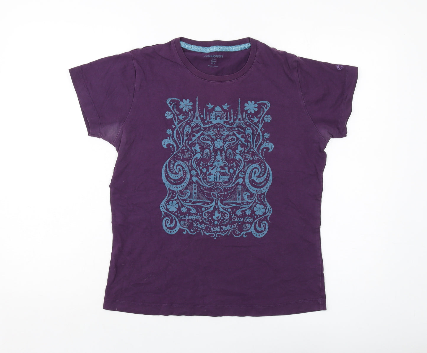 Craghoppers Womens Purple Cotton Basic T-Shirt Size 14 Crew Neck