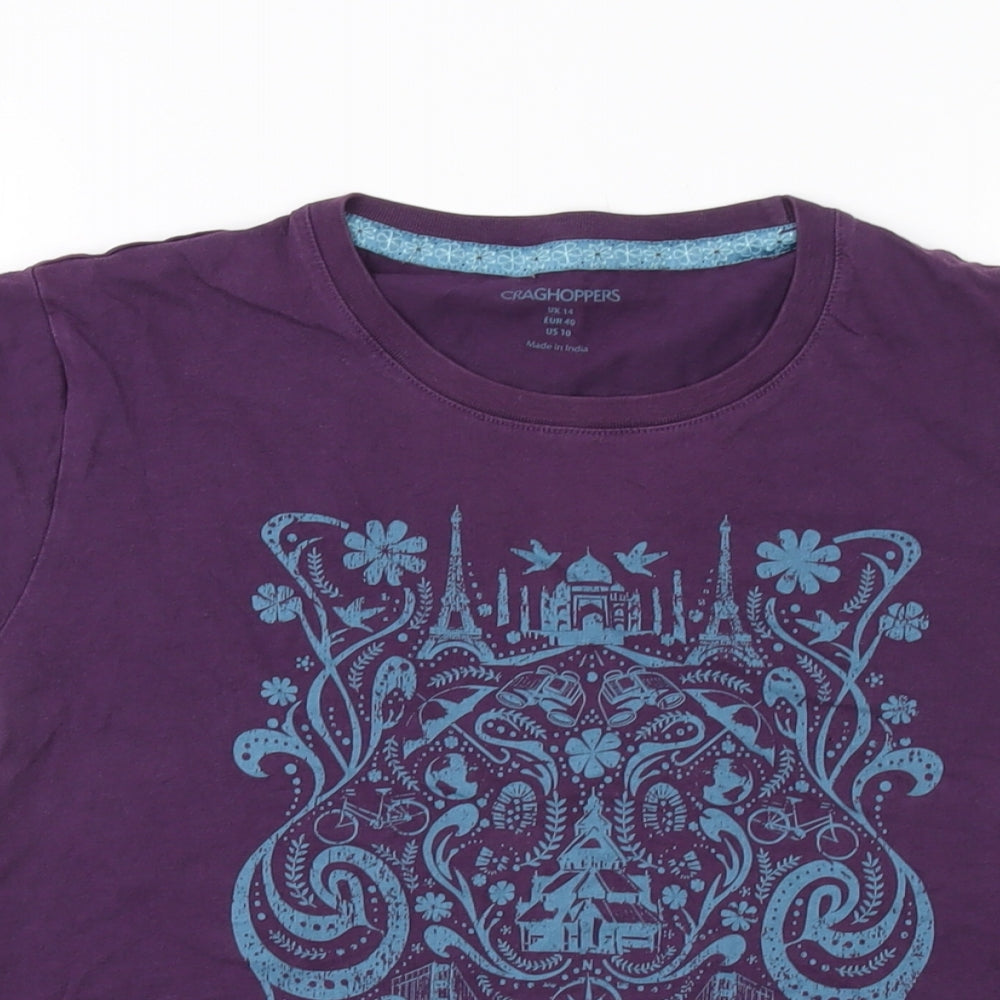 Craghoppers Womens Purple Cotton Basic T-Shirt Size 14 Crew Neck