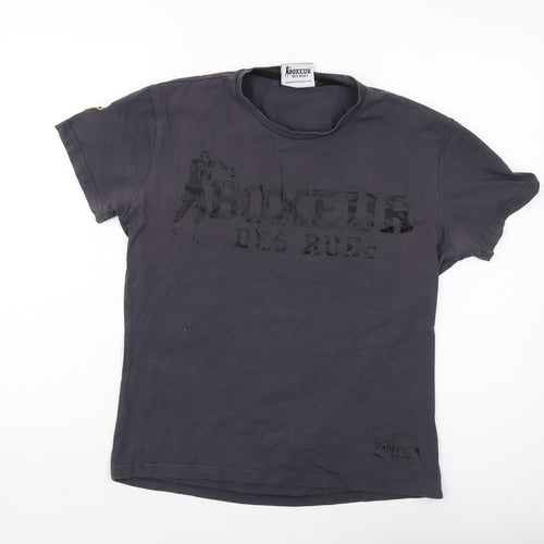 Boxeur Des Rues Womens Grey Cotton Basic T-Shirt Size L Crew Neck