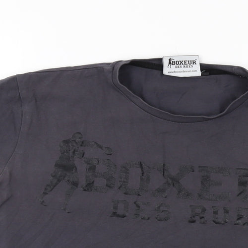 Boxeur Des Rues Womens Grey Cotton Basic T-Shirt Size L Crew Neck