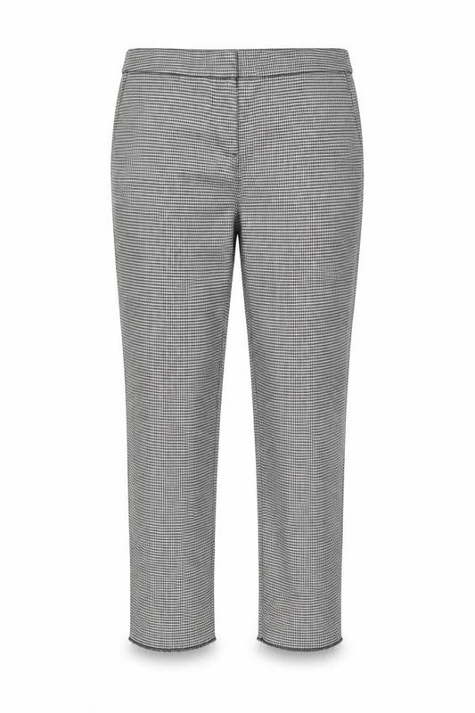 Front view of Jasmine&Julianna women’s grey geometric viscose trousers, size UK 12, 26-inch leg regular button