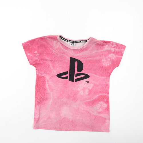 PlayStation Girls Pink Polyester Basic T-Shirt Size 9-10 Years Crew Neck Pullover