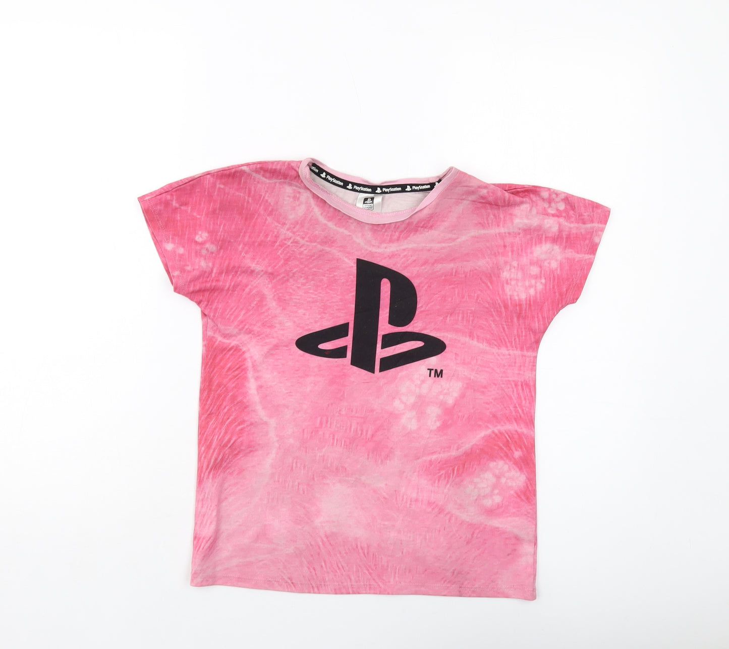 PlayStation Girls Pink Polyester Basic T-Shirt Size 9-10 Years Crew Neck Pullover