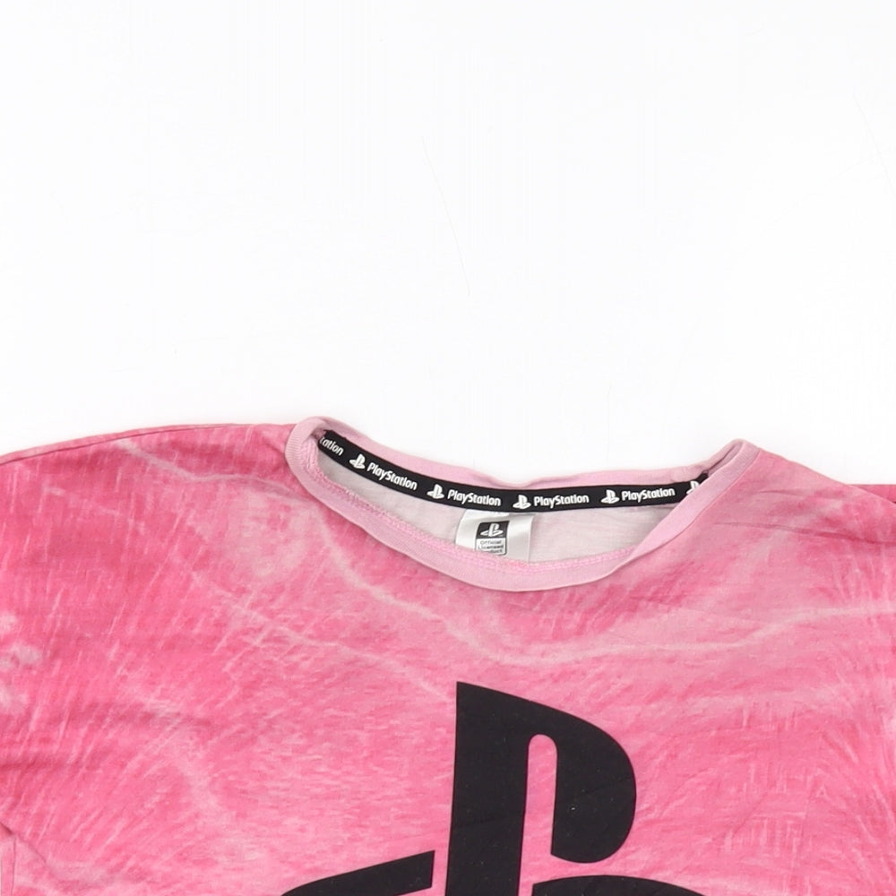 PlayStation Girls Pink Polyester Basic T-Shirt Size 9-10 Years Crew Neck Pullover