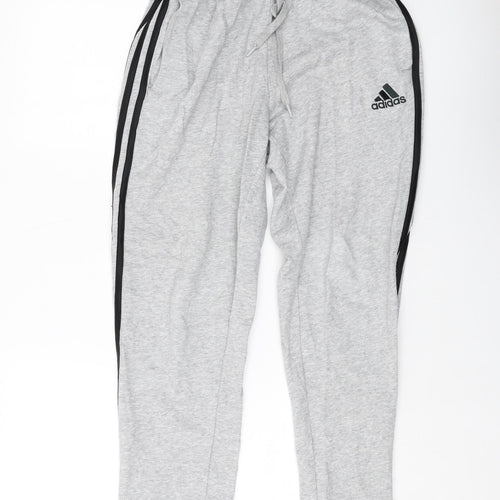 adidas Mens Grey Cotton Sweatpants Trousers Size M L30 in Regular Drawstring