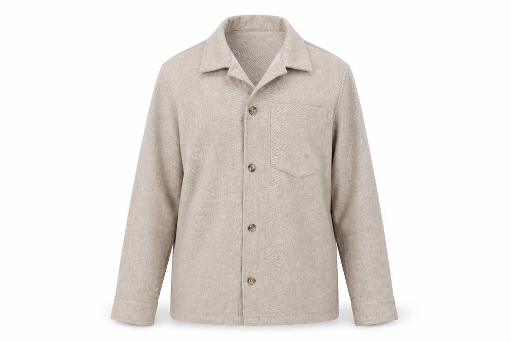 Front view of Urban Pioneers women’s beige jacket, size M, button