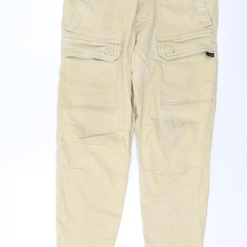 Pull&Bear Mens Beige Cotton Trousers Size L L28 in Regular Drawstring