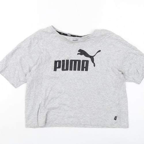PUMA Womens Grey Cotton Cropped T-Shirt Size XS Round Neck