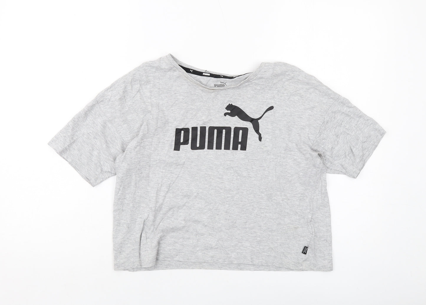 PUMA Womens Grey Cotton Cropped T-Shirt Size XS Round Neck