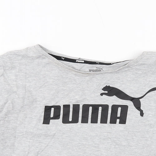 PUMA Womens Grey Cotton Cropped T-Shirt Size XS Round Neck