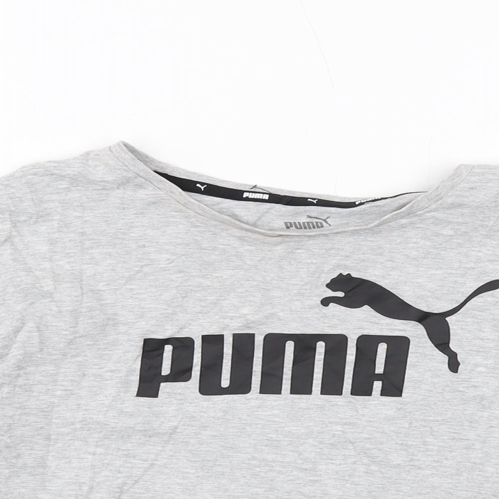 PUMA Womens Grey Cotton Cropped T-Shirt Size XS Round Neck