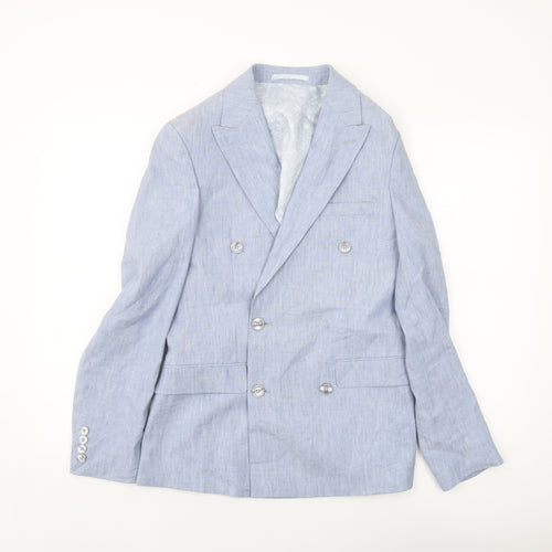 Moss Mens Blue Linen Jacket Suit Jacket Size 36 Regular