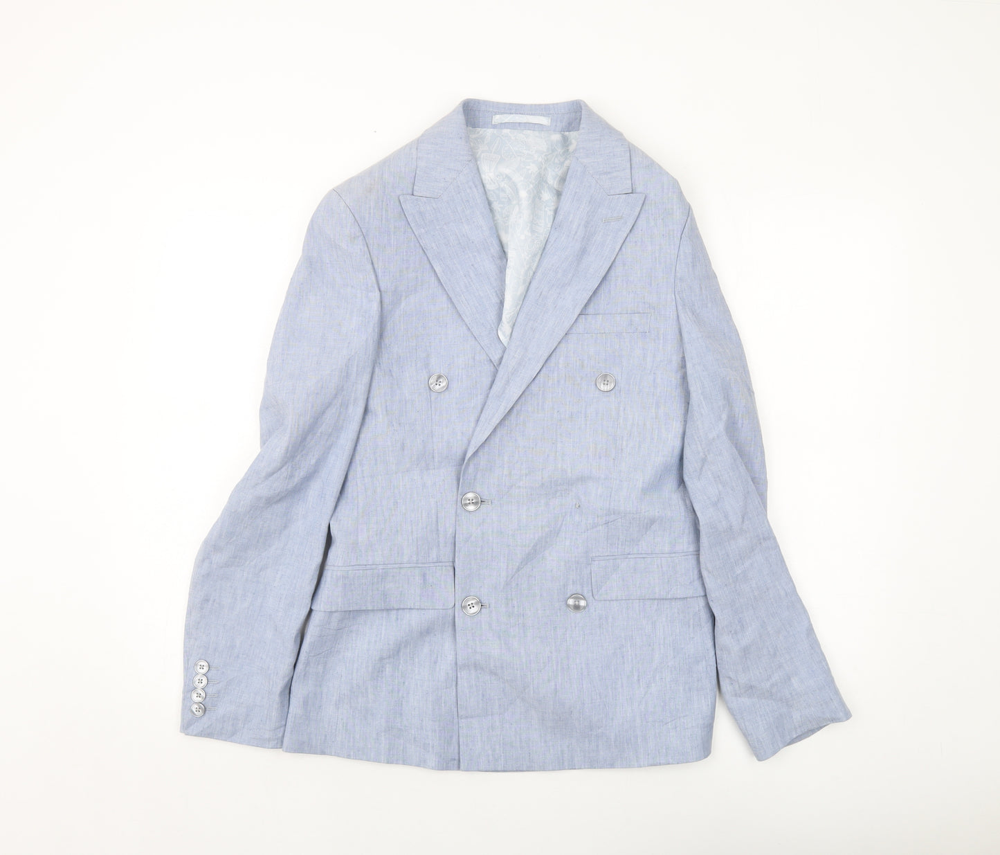 Moss Mens Blue Linen Jacket Suit Jacket Size 36 Regular