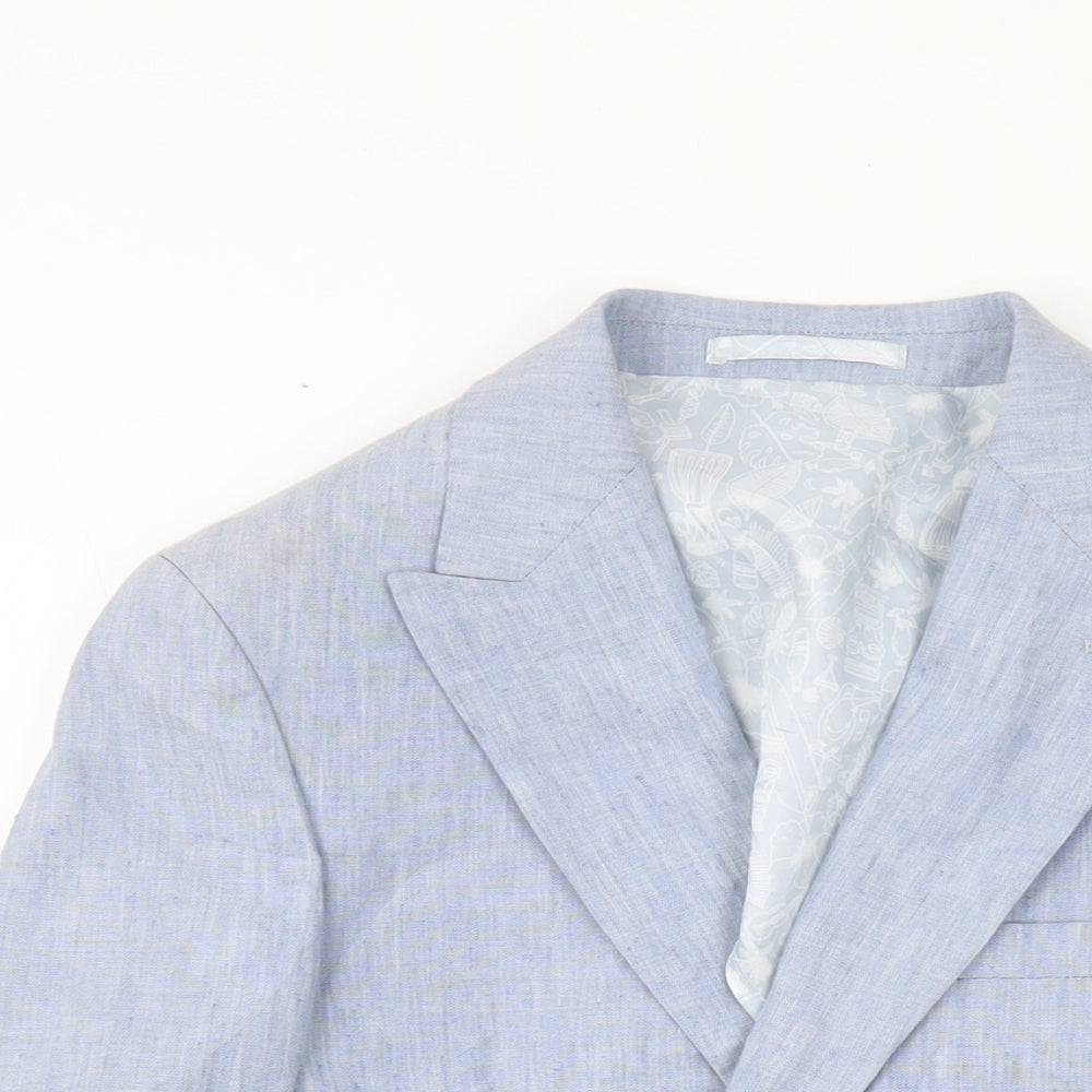 Moss Mens Blue Linen Jacket Suit Jacket Size 36 Regular